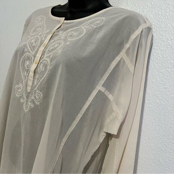 NWOT LIZ CLAIBORNE Neutral Ivory Cotton Embroidered Relaxed Split Neck Tunic L - Picture 13 of 15